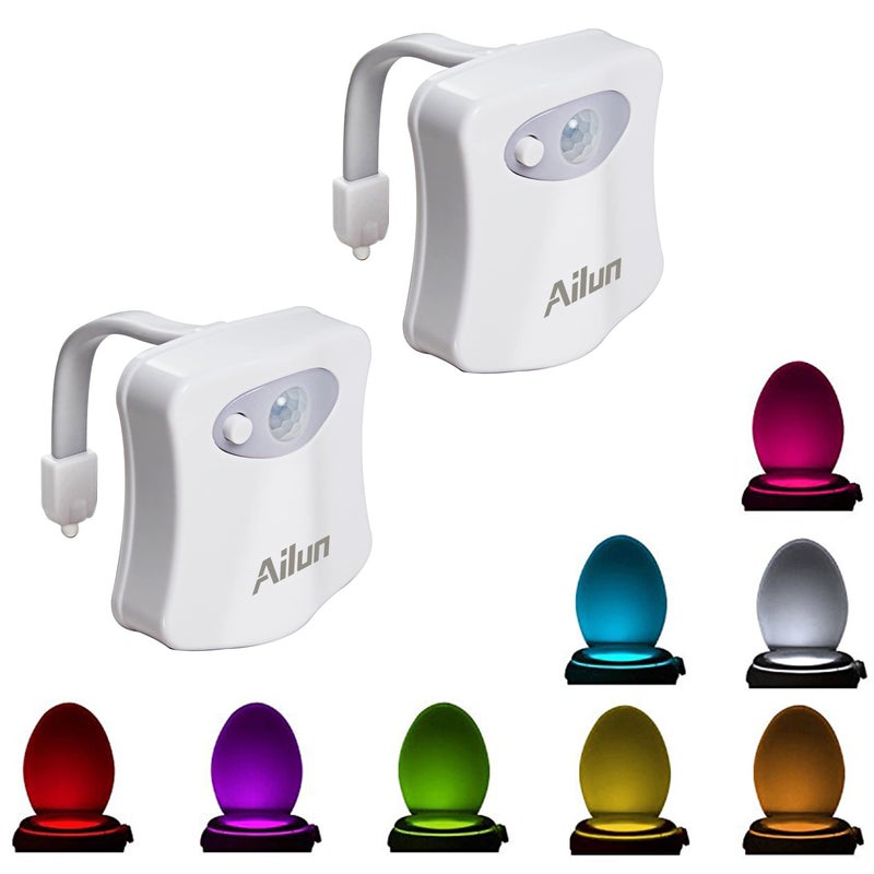 Ailun Toilet Night Light 2Pack by Ailun Motion Sensor Activated LED Light 8 Colors Changing Toilet Bowl Illuminate Nightlight for Bathroom Battery Not Included Perfect with Water Faucet Light - Image 1
